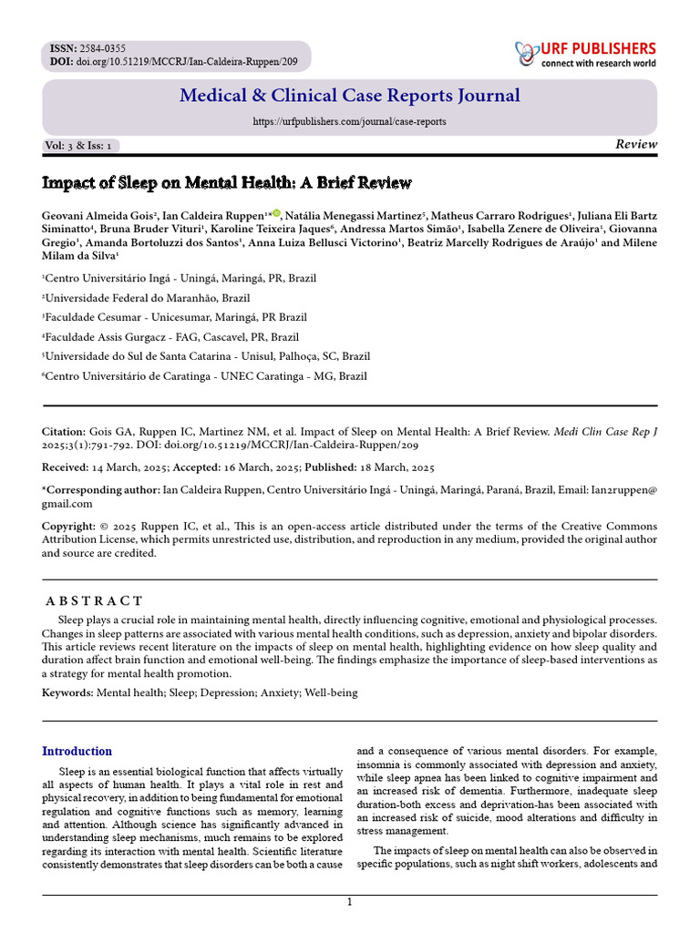 Impact of Sleep On Mental Health: A Brief Review | PDF | Mental ...