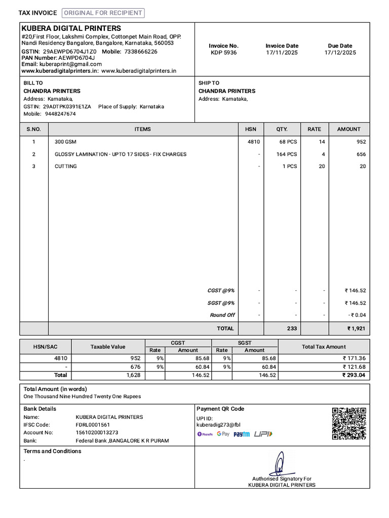Chandra Printers Sales Invoice KDP 5936 | PDF | Economy Of India | Payments