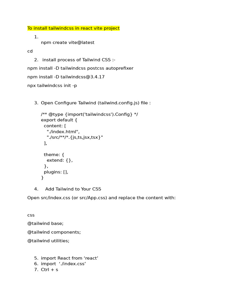 To Install Tailwindcss in React Vite Project | PDF | Computing ...