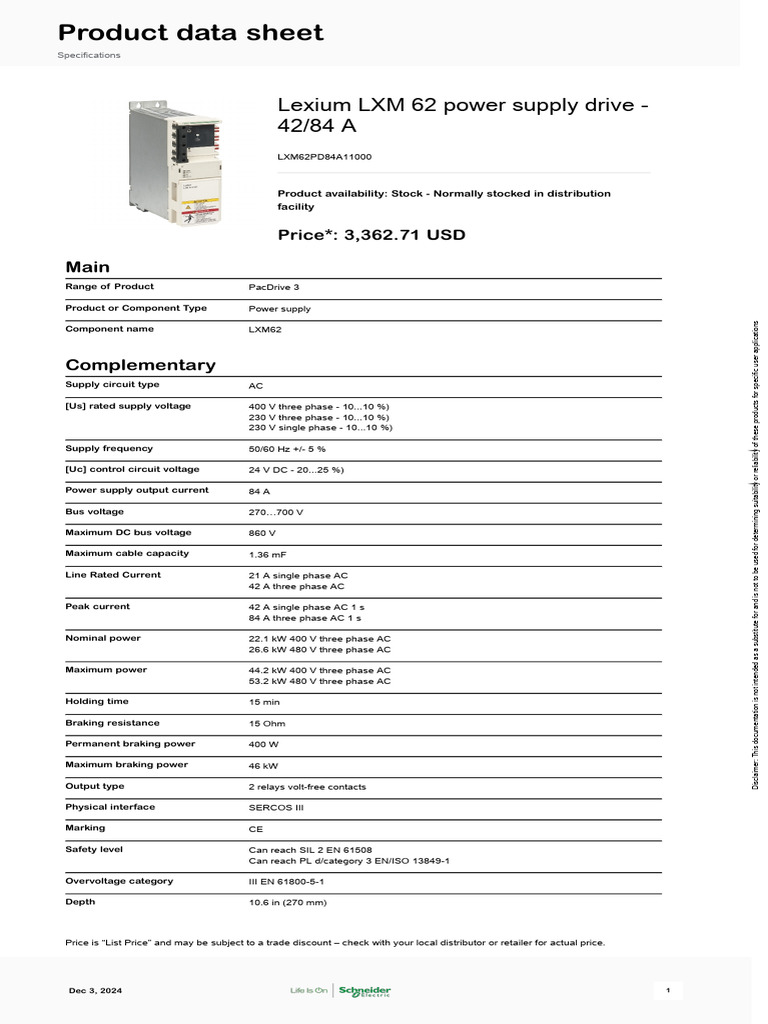 Schneider Electric Lexium-62-ILM LXM62PD84A11000 | PDF | Alternating ...