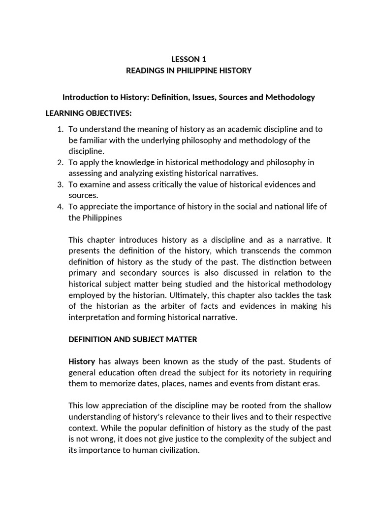 History Lesson 1 and 2 | PDF | Historian | Methodology