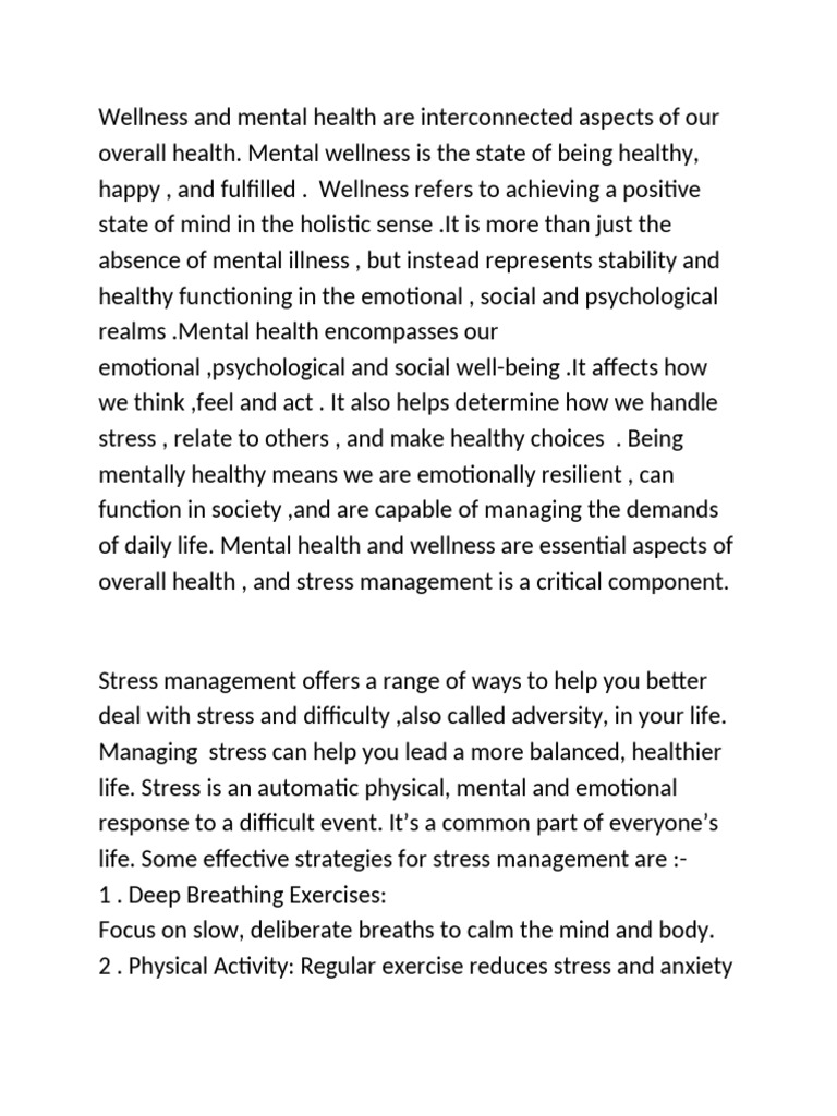 Wellness and Mental Health | PDF