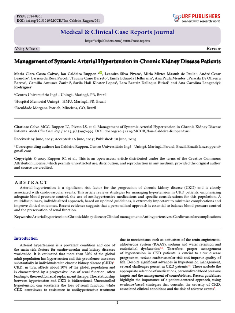 Management of Systemic Arterial Hypertension in Chronic Kidney Disease ...