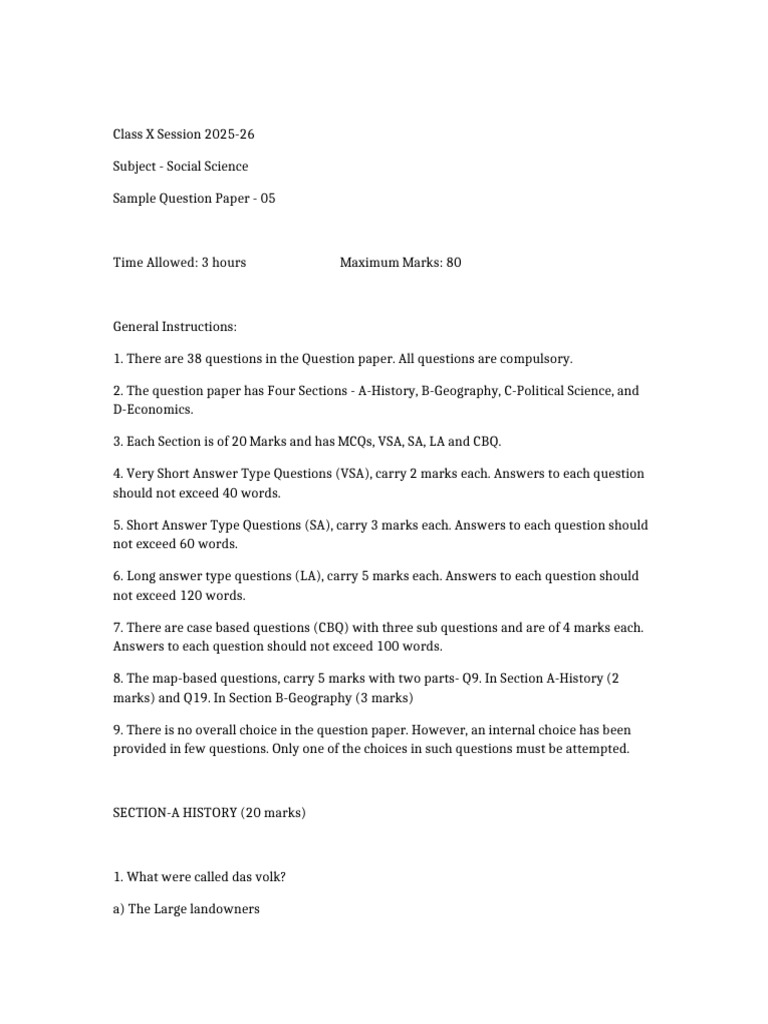 Class 10 SST Sample Paper 05 | PDF | Ore | Agriculture