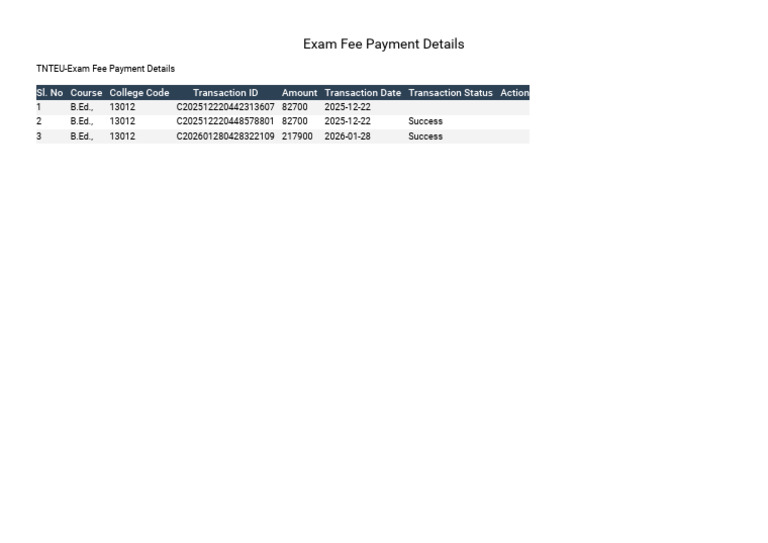 Exam Fee Payment Details | PDF