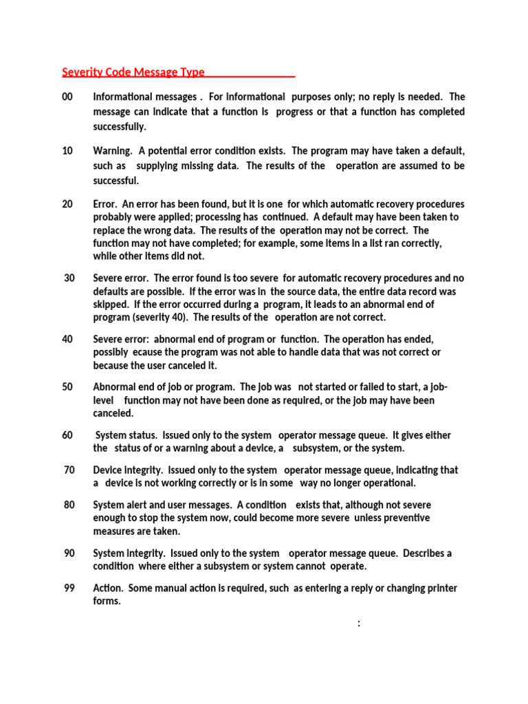Severity Code Message Type | PDF