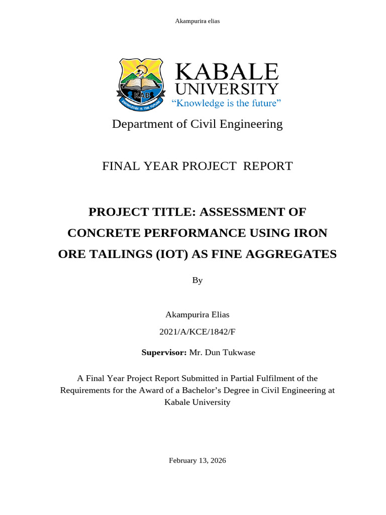 AKAMPURIRA ELIAS FINAL PROJECT REPORT | PDF | Concrete | Mining