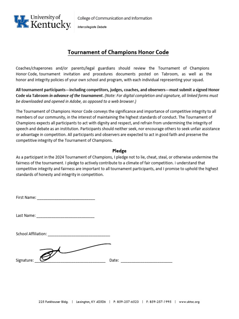 24TOC Honor Code (Template) | PDF