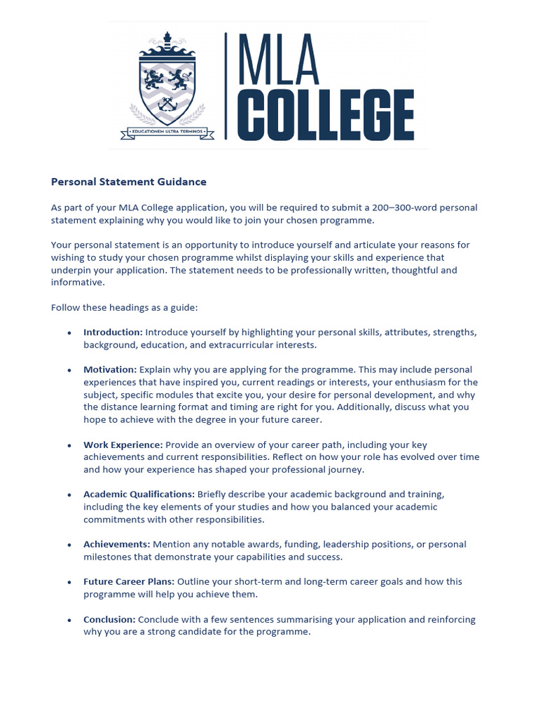 MLA College Personal Statement Guidance Generic | PDF