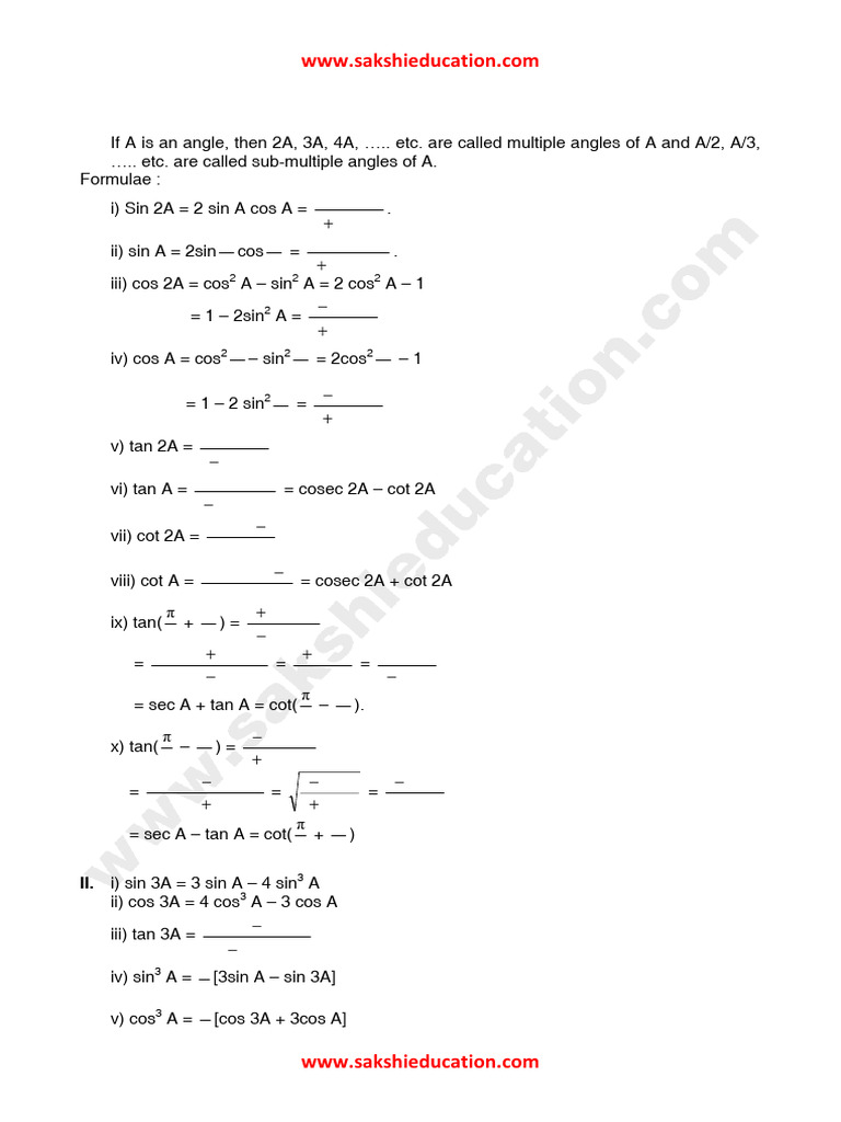 Inter Material Istyearem Mathsia 05 04 Multiple and Sub Multiple Angles ...