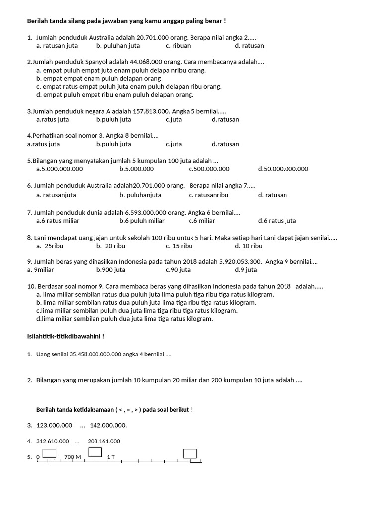 Sumatif Matematika Bab 1 | PDF