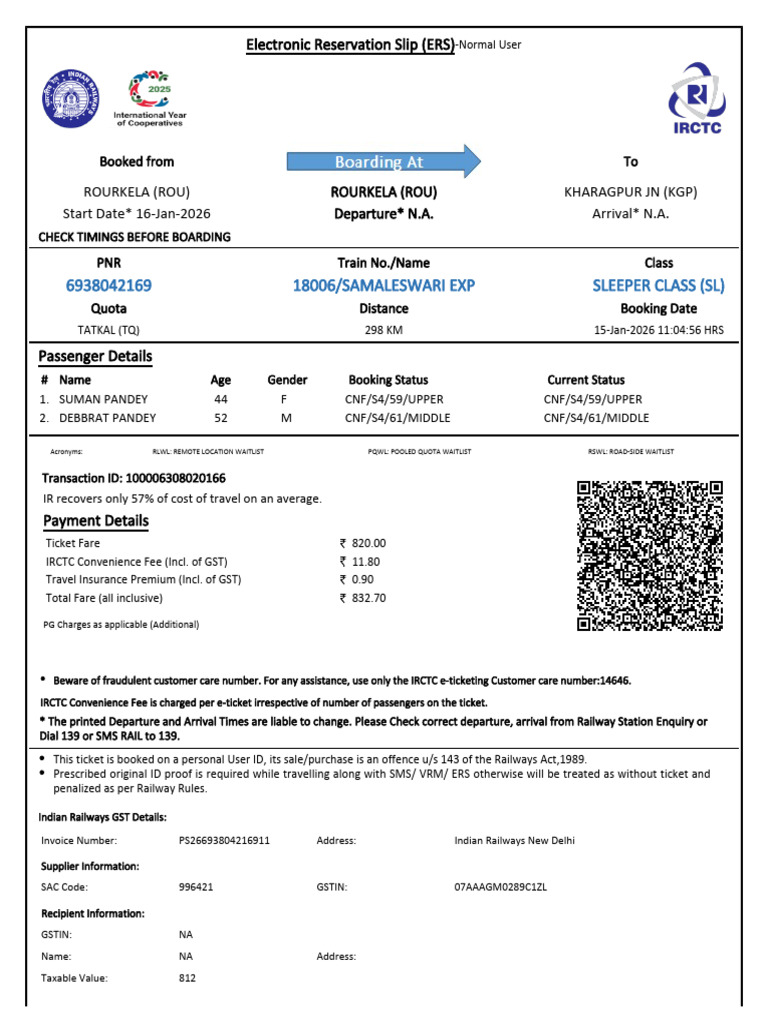 18006/samaleswari Exp Sleeper Class (SL) | PDF | Identity Document ...