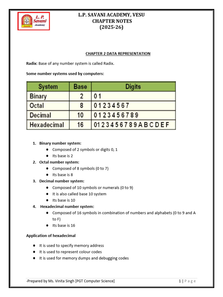 Grade 11 CH 2 Data Representation - Notes | PDF | Character Encoding ...