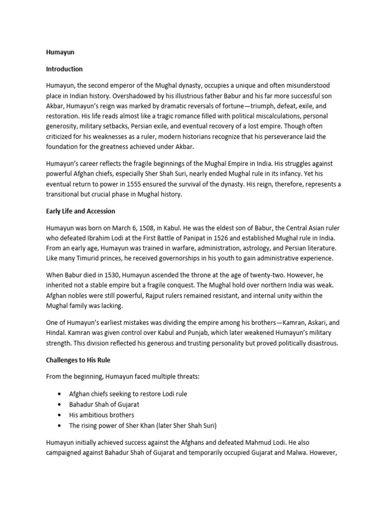 Humayun | PDF | Mughal Empire