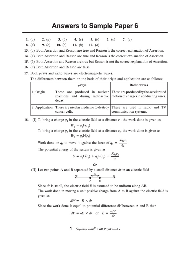 Cbse Cl12 Ead Physics 2026 Edition Ans To SP 6 | PDF