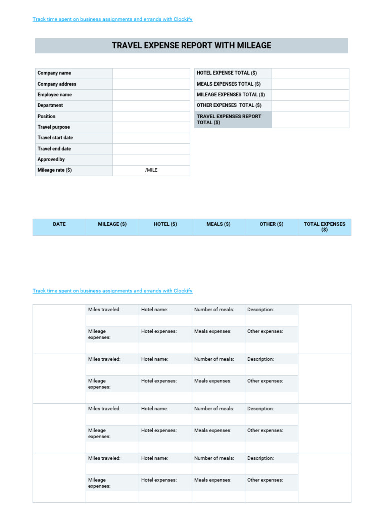 Travel Expense Report With Mileage | PDF