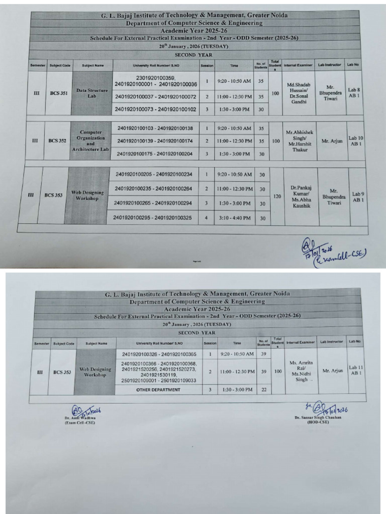 2nd Year CSE-External Practical Schedule 2025-26 | PDF