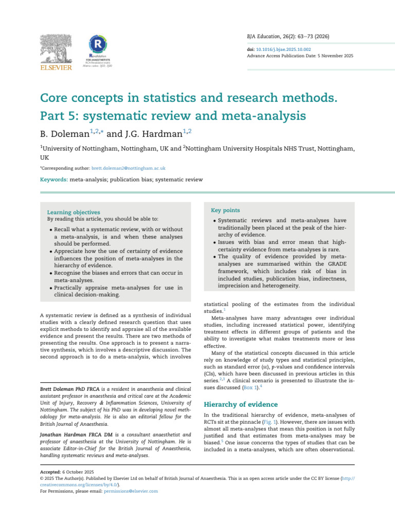 Core Concepts in Statistics and Research Methods. | PDF | Meta Analysis ...