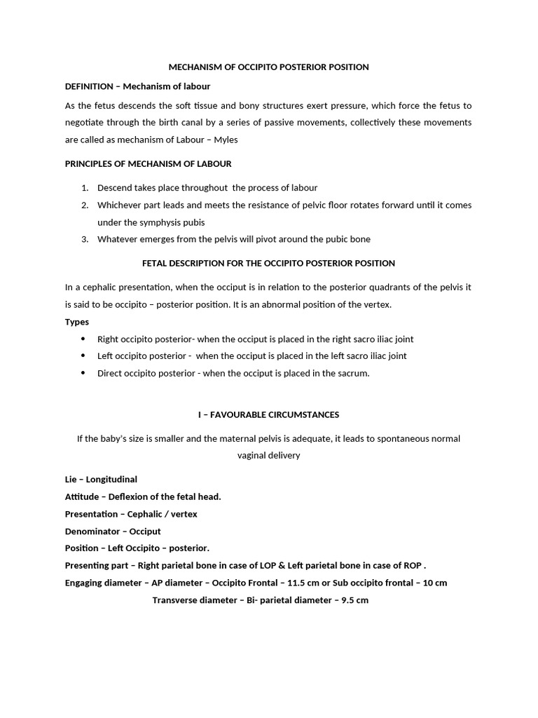 4.mechanism of Labour - OP | PDF | Pelvis | Childbirth
