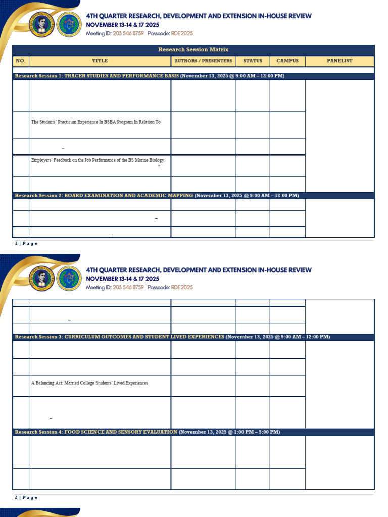 Research Session Matrix - 4th Quarter RDE In-House Review | PDF
