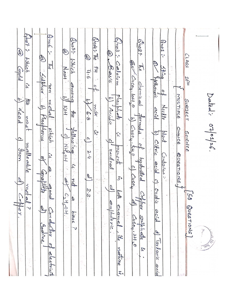 MCQ For Science Class 10 | PDF