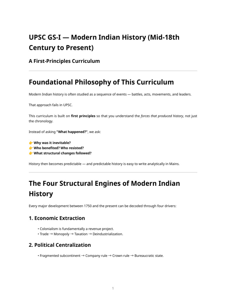Modern Indian History First-Principles Curriculum | PDF | Nationalism ...