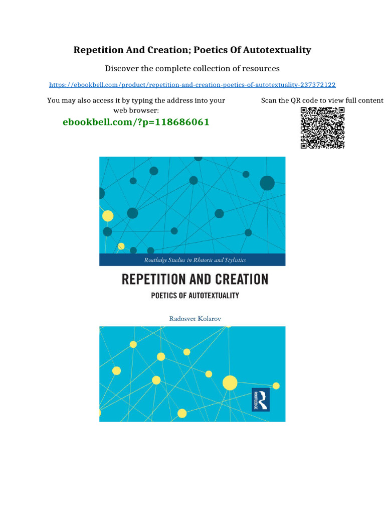 Repetition and Creation; Poetics of Autotextuality sample | PDF | Cost ...