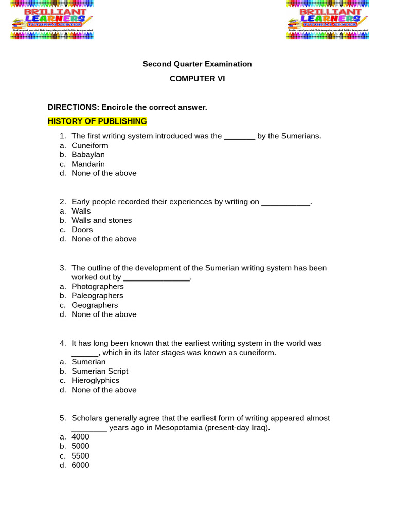 Computer 6 Q2 | PDF | Writing | Egyptian Hieroglyphs
