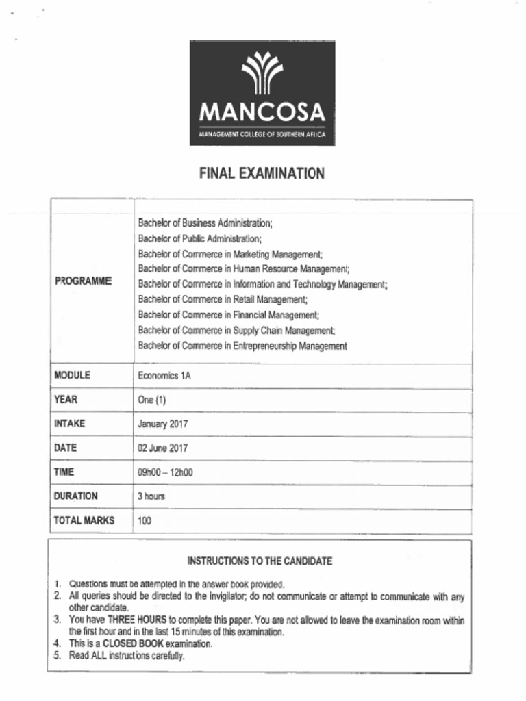 Jan 2017 Economics 1A | PDF