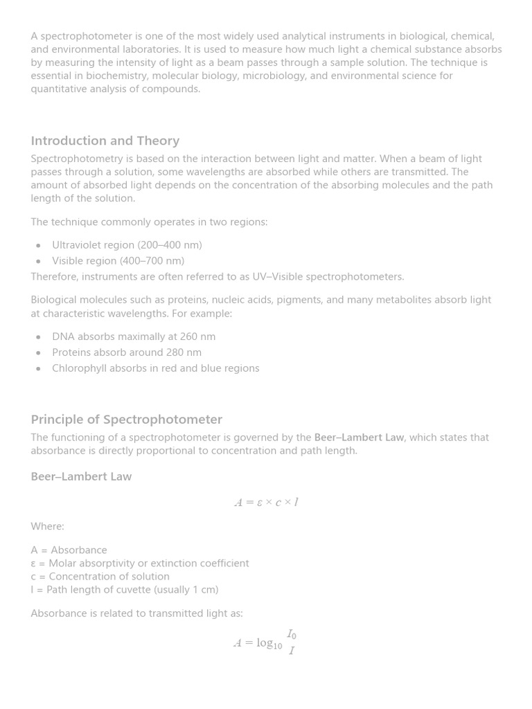 Spectrophotometer Theory and Procedure | PDF | Spectrophotometry ...