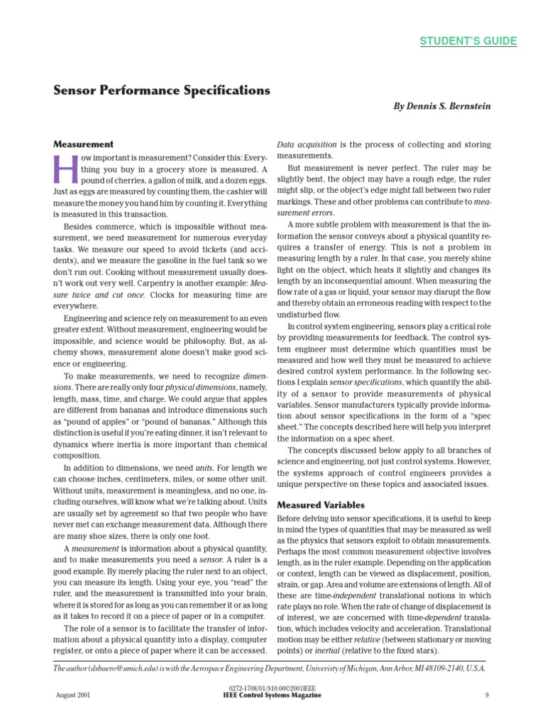 Sensor Specification | PDF | Inertial Navigation System | Decibel