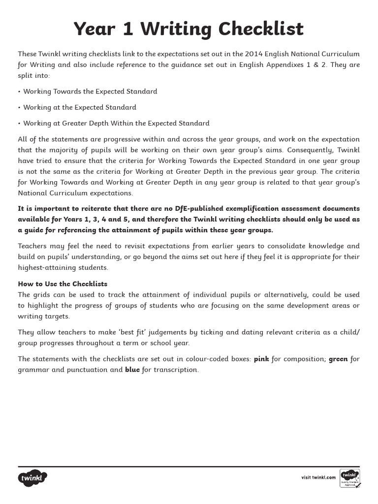 t l 52279 Year 1 Writing Checklist Ver 12 | PDF | Letter Case | Word