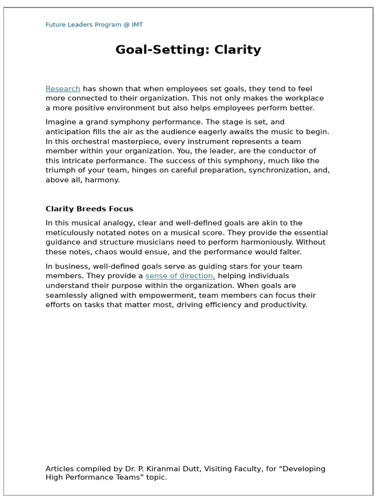 Goal Setting and High Performance | PDF | Goal | Conducting