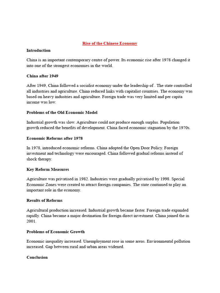 Rise of the Chinese Economy | PDF | China | World Politics