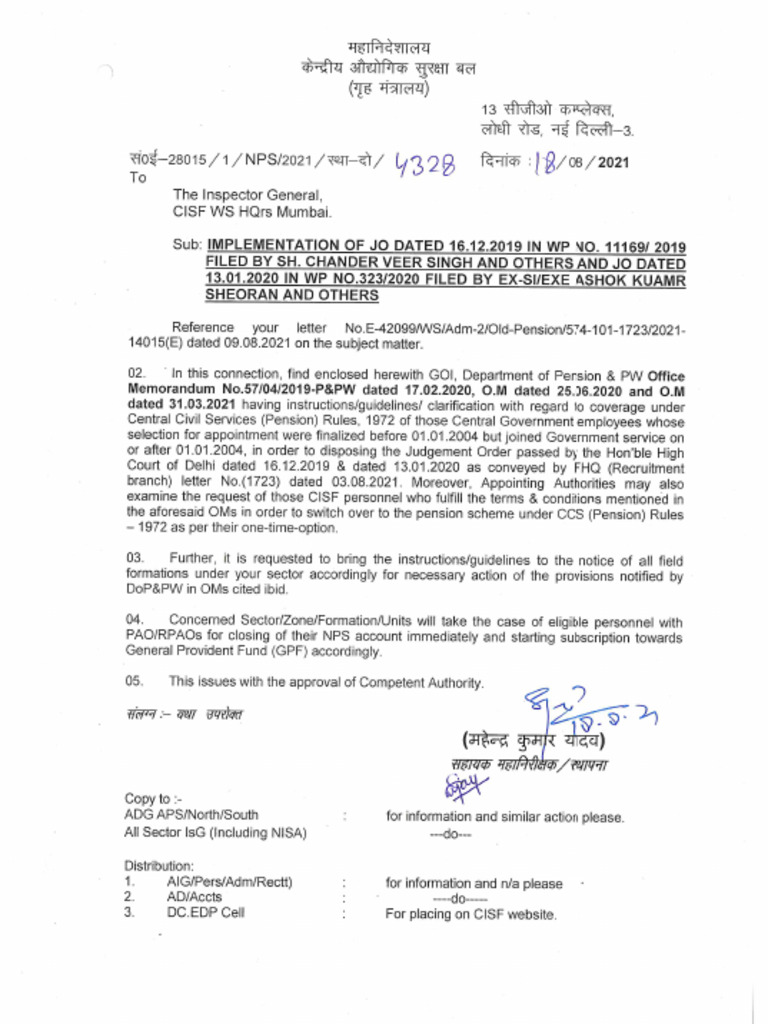 14 CSIF NPS to Old Pension Order | PDF