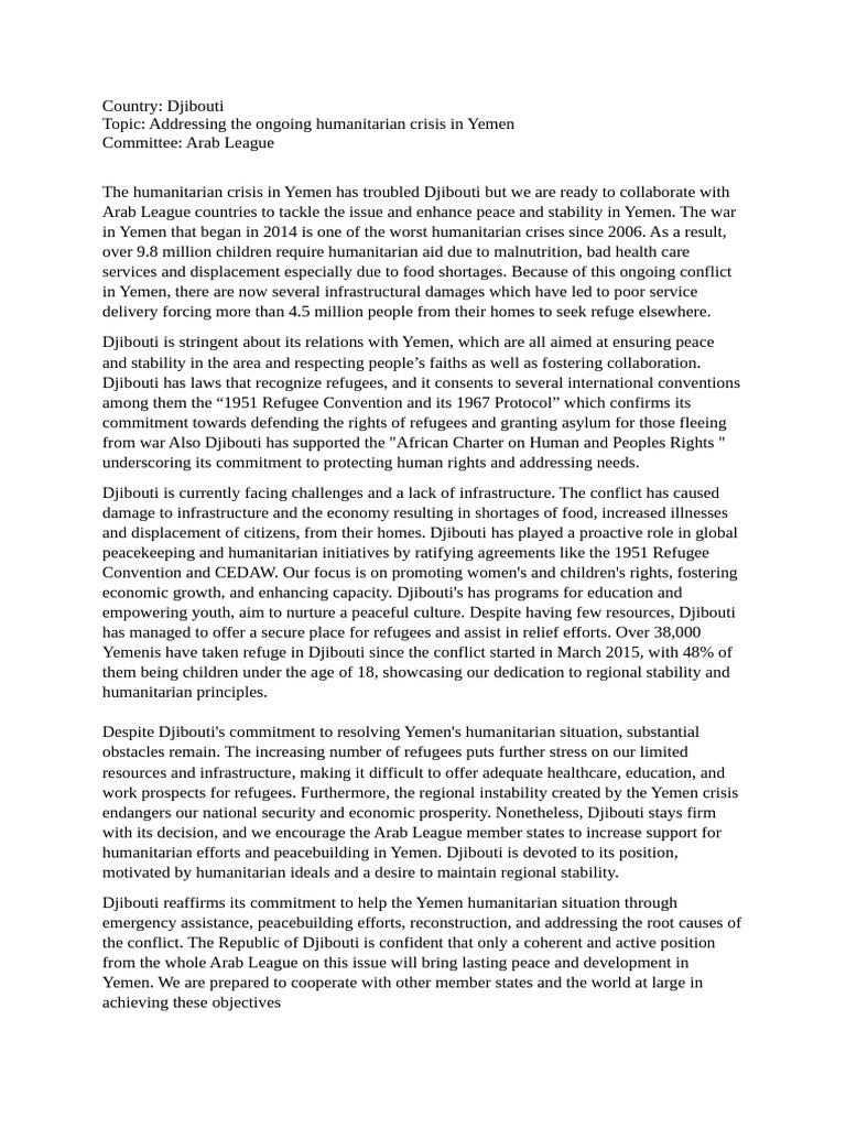 Djibouti Position Paper | PDF | Refugee | Yemen