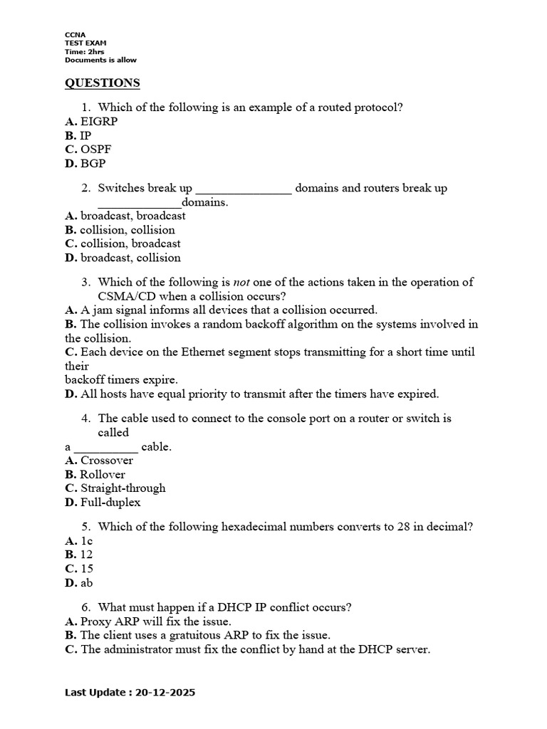 TEST-CCNA-20-12-2025 | PDF | Ip Address | Network Protocols