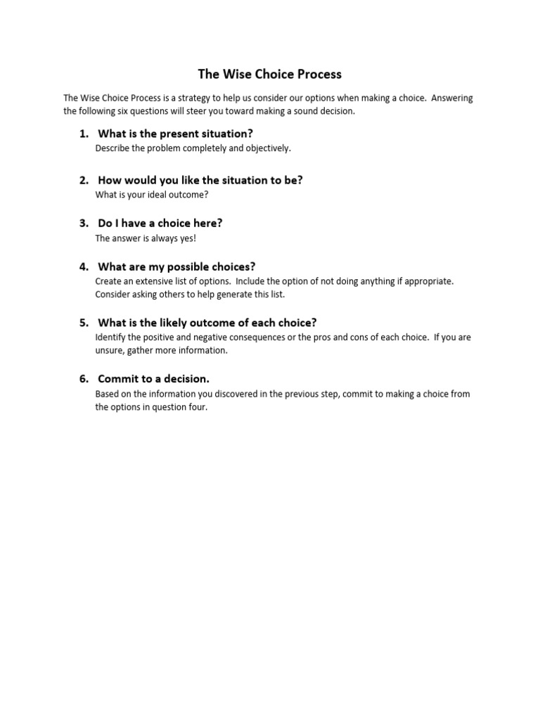 The Wise Choice Process | PDF