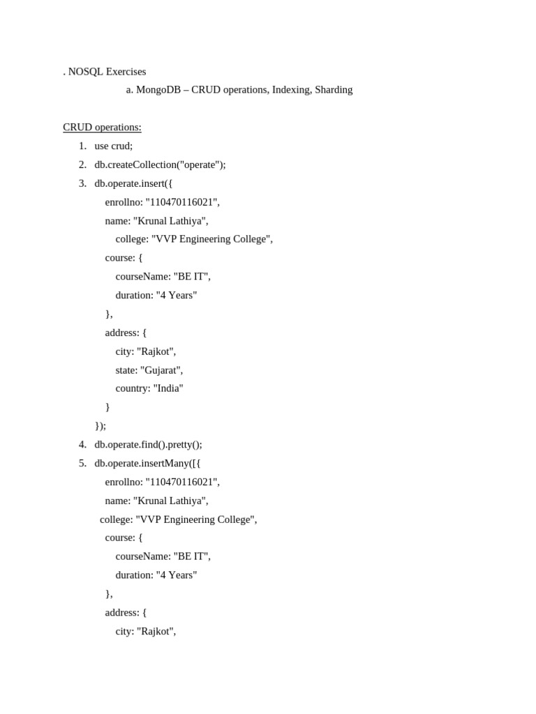 NOSQL Exercises1 | PDF