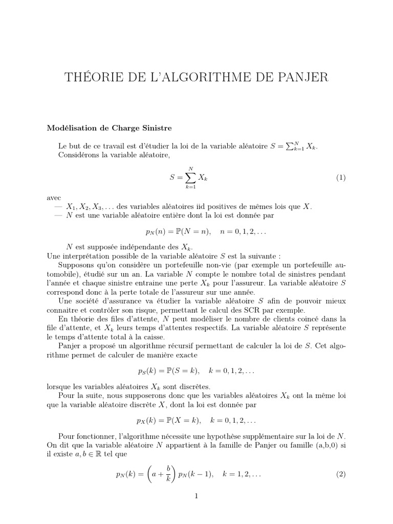 Panjer Algorithme | PDF | Assurance | Variable aléatoire