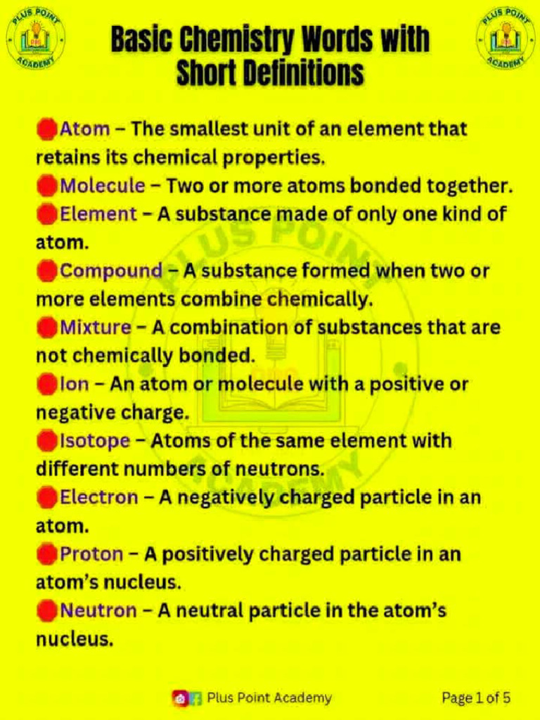 Combined Science Definitions | PDF | Chemistry | Atoms