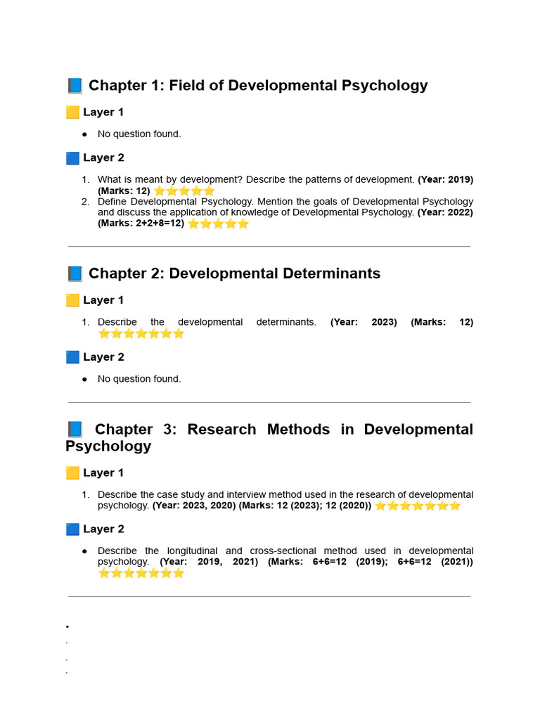 PYQ of Developmental Psychology | PDF | Developmental Psychology ...