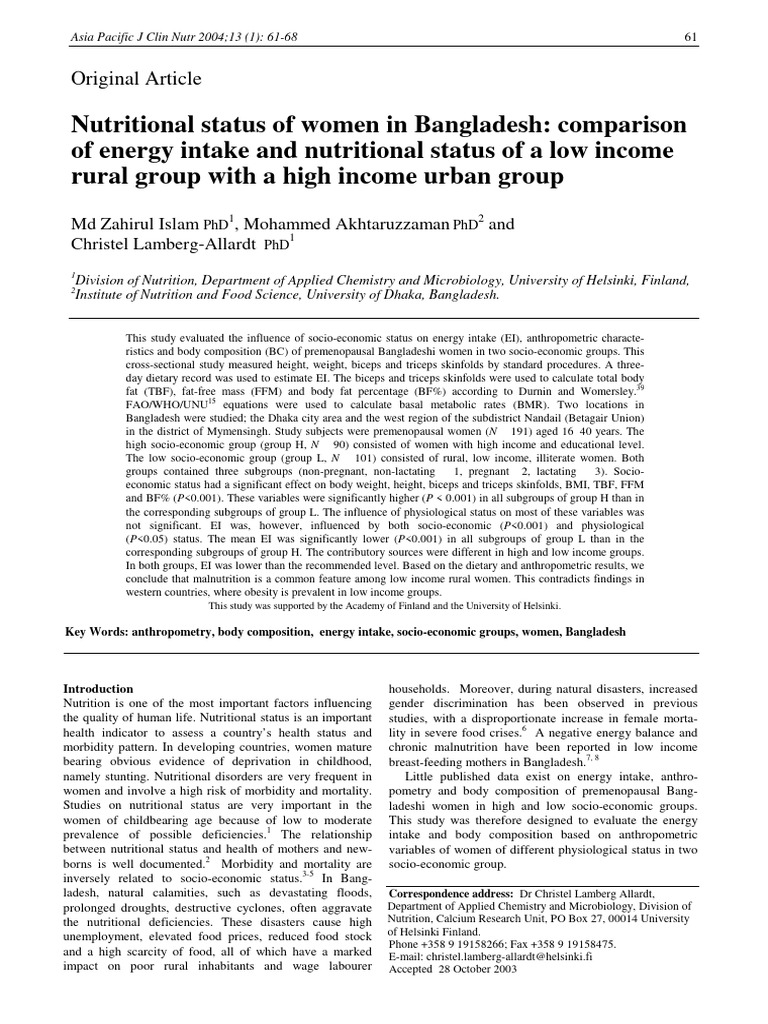Nutritional Status of Women in Banglades | PDF | Determinants Of Health ...