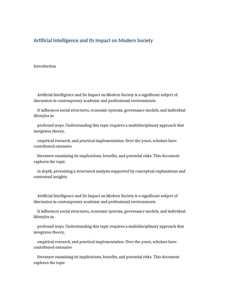 Artificial Intelligence and Its Impact On Modern Society | PDF ...