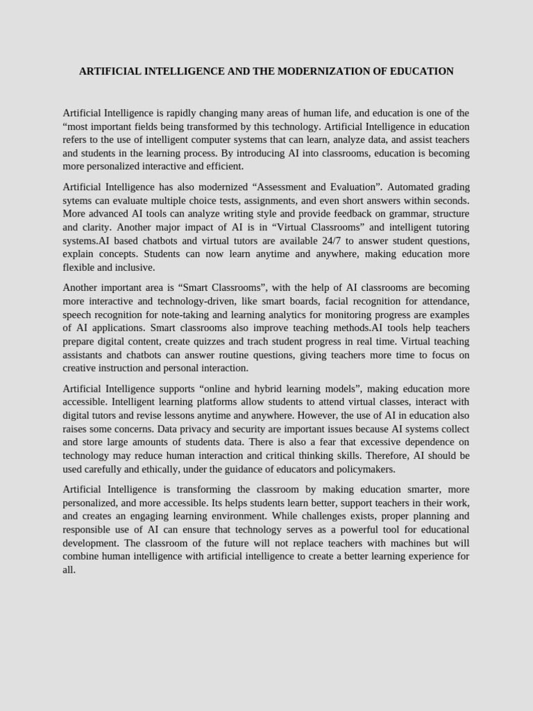 Artificial Intelligence and The Modernization of Education | PDF ...