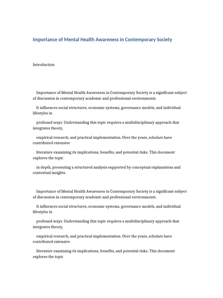 Importance of Mental Health Awareness in Contemporary Society | PDF ...