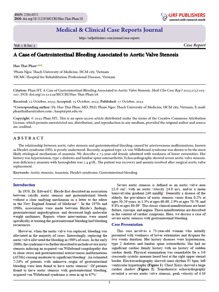 A Case of Gastrointestinal Bleeding Associated to Aortic Valve Stenosis ...