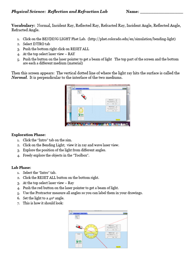 Phet Reflection Refraction Lab | PDF | Refraction | Reflection (Physics)
