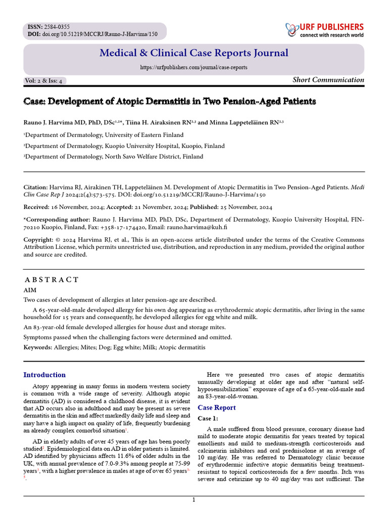 Case: Development of Atopic Dermatitis in Two Pension-Aged Patients ...