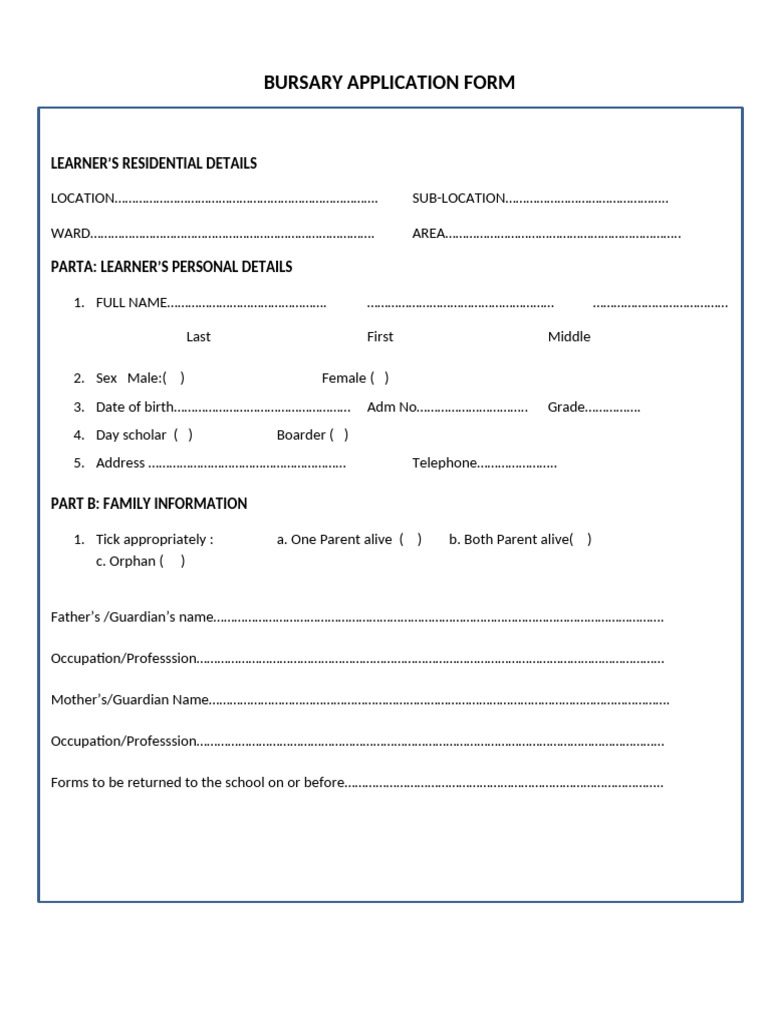 Bursary Application Form | PDF